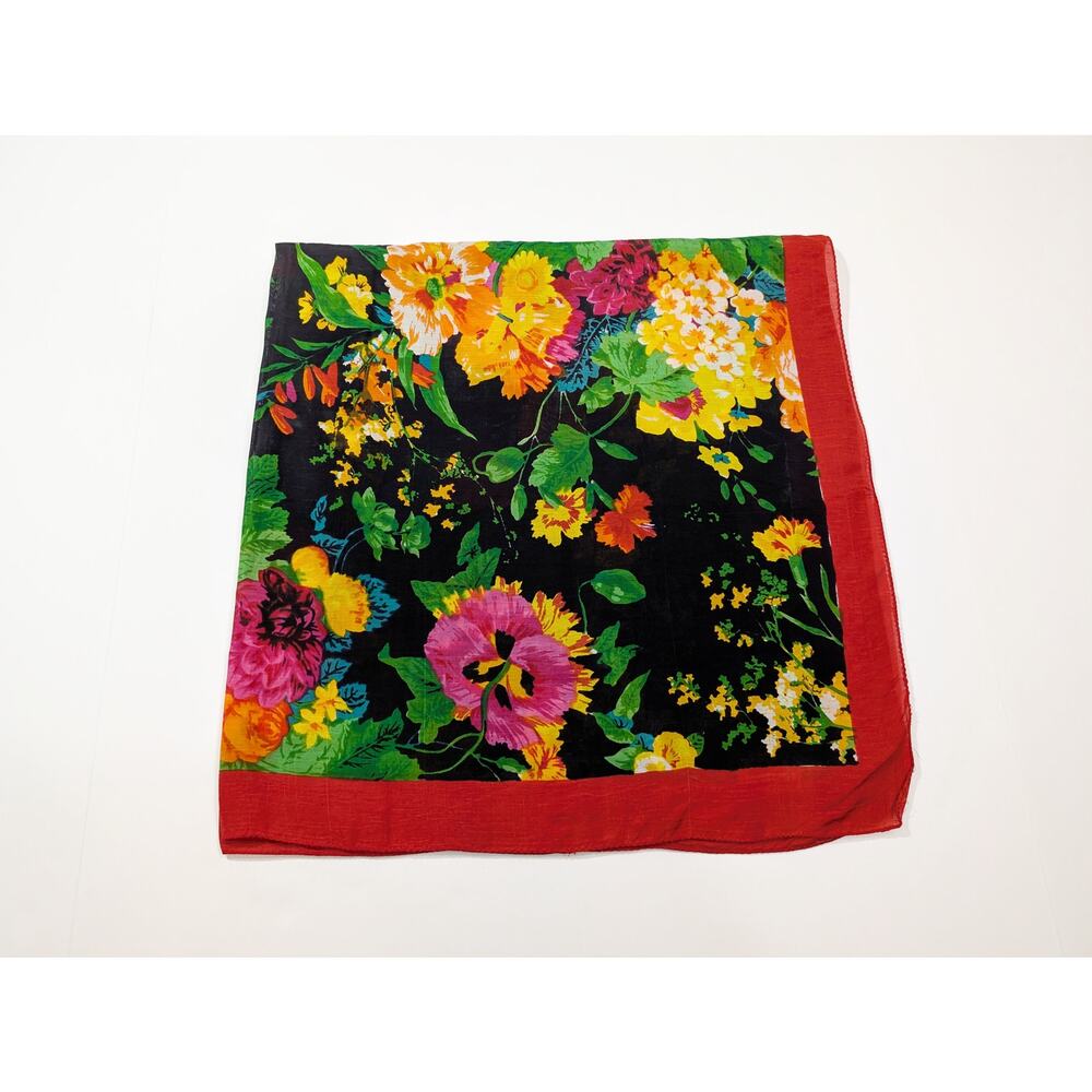 Vintage Collectif Floral Scarf Red Black Floral Square Hair Neck Foulard
